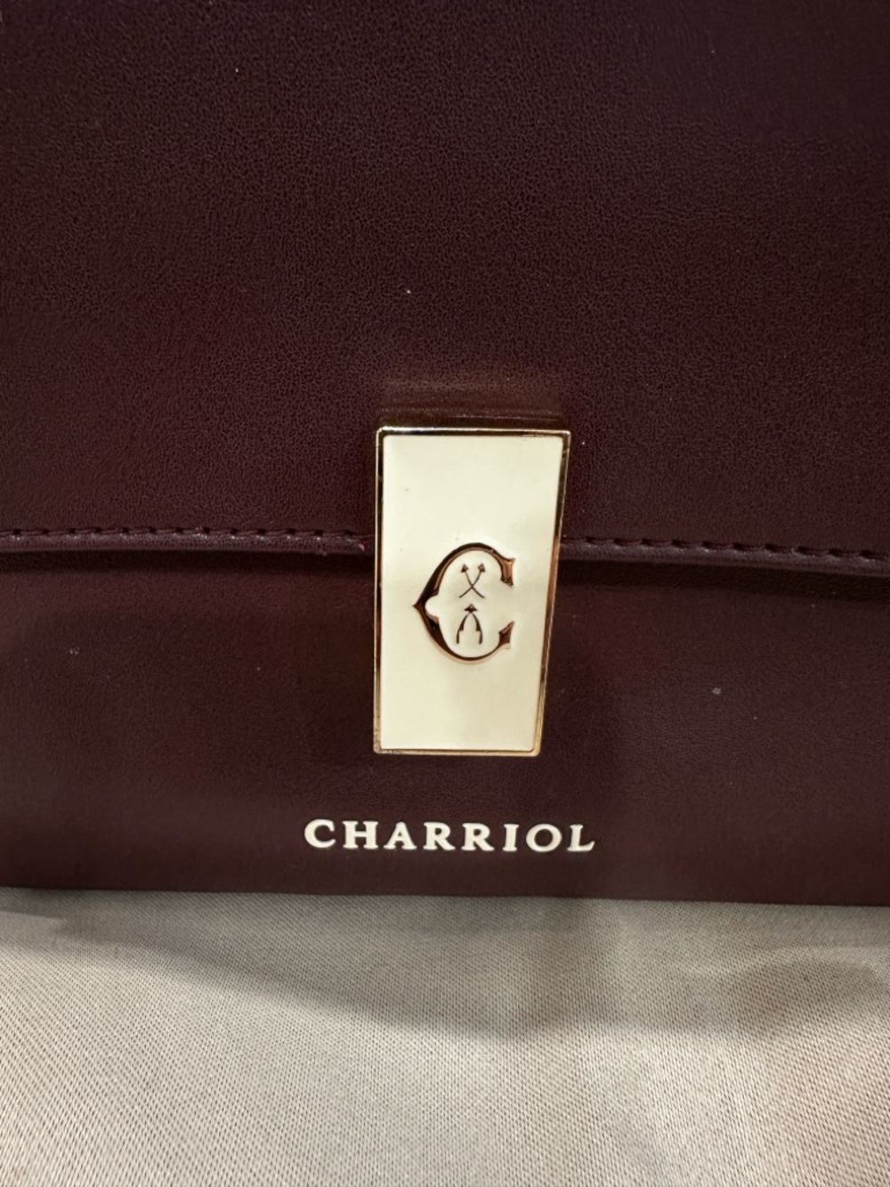 Charriol Burgundy Leather Satchel with Gold Chain Strap - Picture 14 of 15
